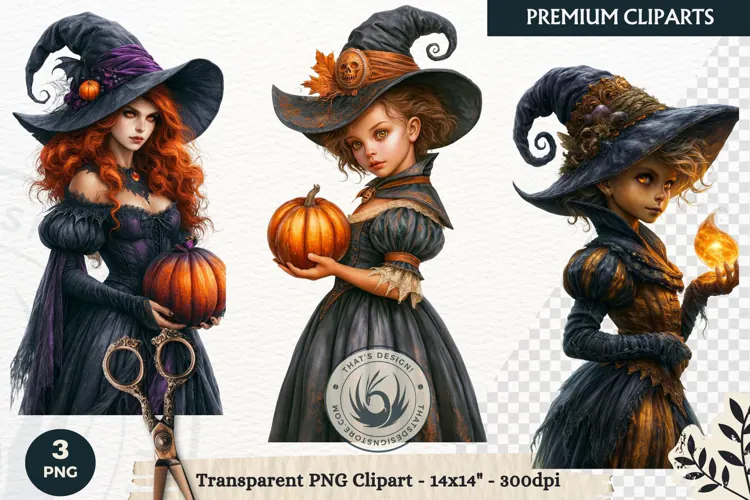 Dark Fantasy Halloween Witches Clipart PNG sublimation