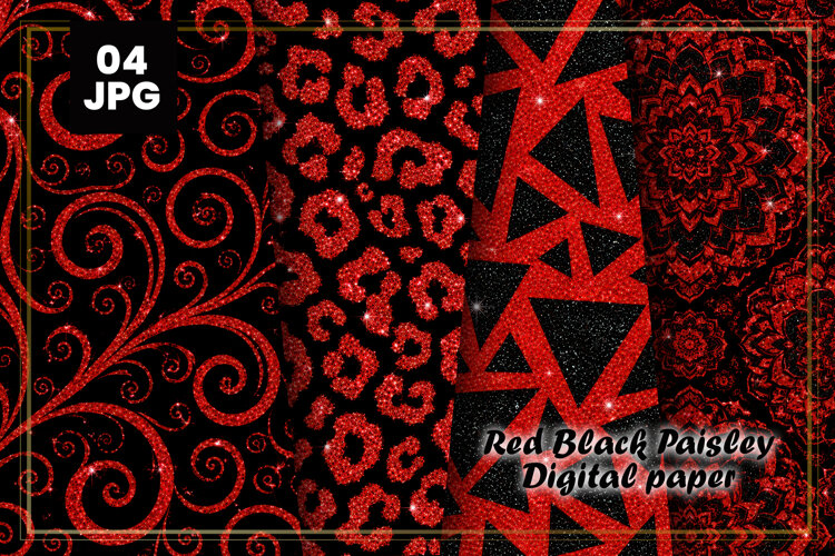 Red Black Paisley Digital Paper example image 1