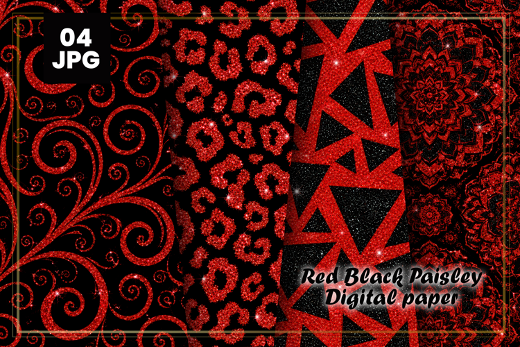 Red Black Paisley Digital Paper