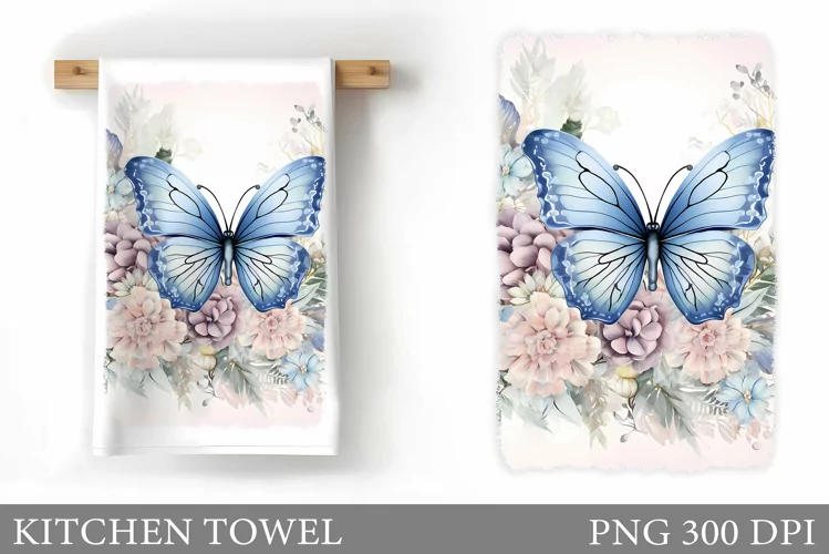 Butterfly Kitchen Towel. Flowers Kitchen Towel Sublimation