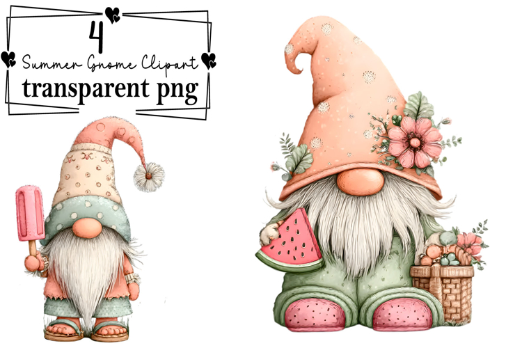 Whimsical Summer Gnome Clipart Watercolor PNG example image 1