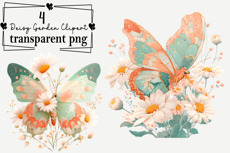 Whimsical Daisy Garden Clipart Watercolor PNG