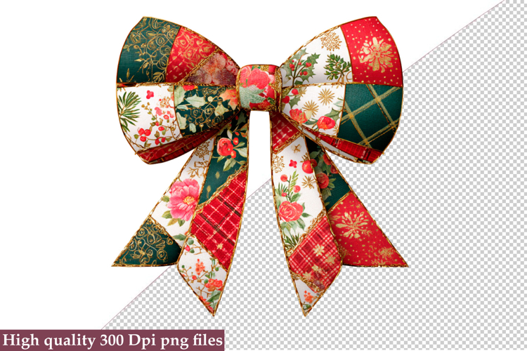 Christmas Patchwork Bow Clipart PNG