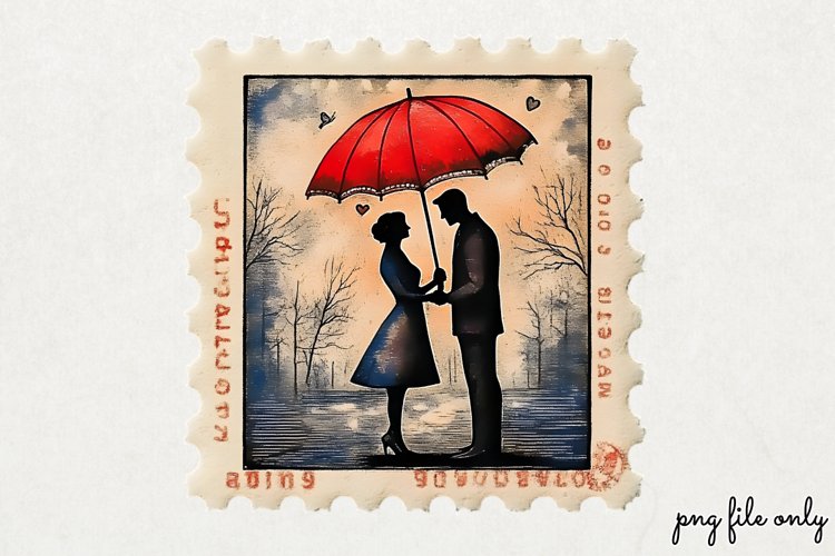 Valentines Romantic Retro Style Stamp Clipart PNG