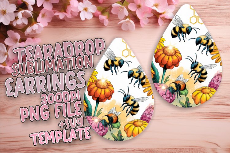 Playful Teardrop Earrings Template PNG , Bee