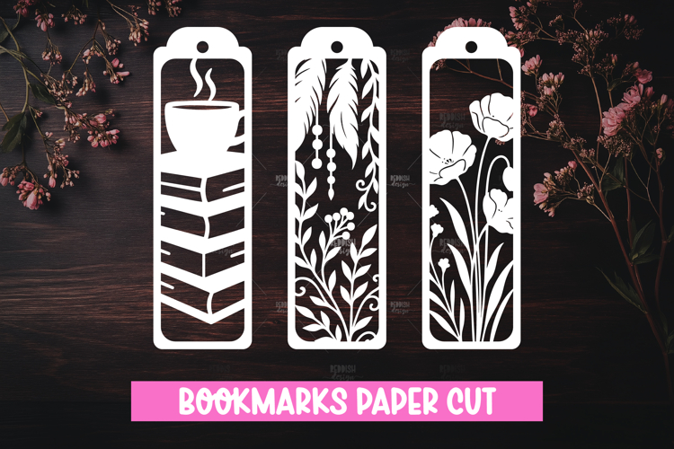 3 Floral Bookmarks Paper cut SVG Laser cut,Cricut,Silhouette
