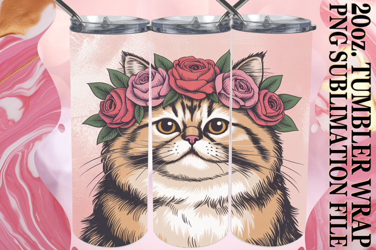 Blissful Sublimation 20oz tumbler wrap, Valentines Cat