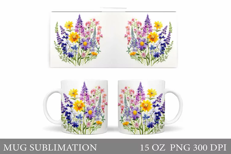 Wildflowers Mug Design. Flowers Mug Sublimation