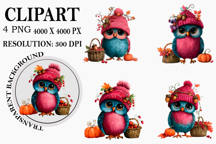 Whimsical Halloween Owl Clipart Watercolor PNG