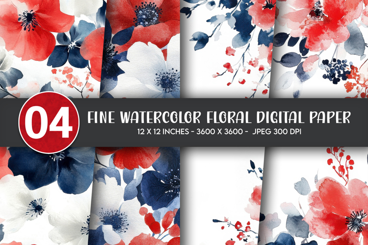 Fine Watercolor Floral Digital Paper