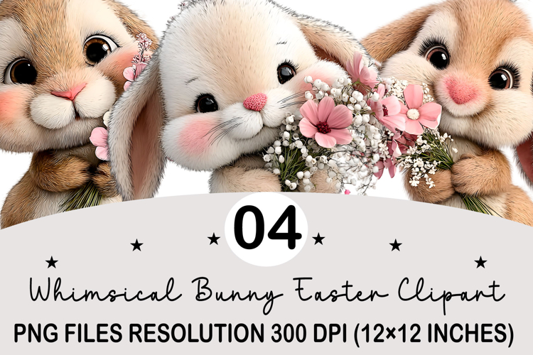 Whimsical Bunny Easter Clipart, Watercolor Easter Bunny PNG