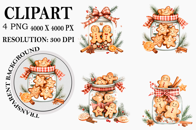 Christmas Cookies in Jar Clipart Watercolor PNG