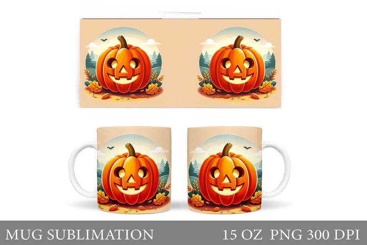 Cute Pumpkin Mug Wrap. Halloween Mug Wrap Sublimation example image 1