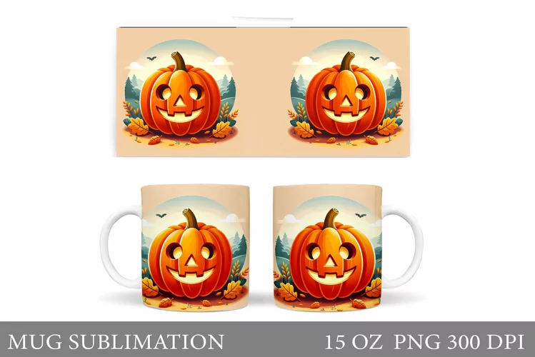 Cute Pumpkin Mug Wrap. Halloween Mug Wrap Sublimation