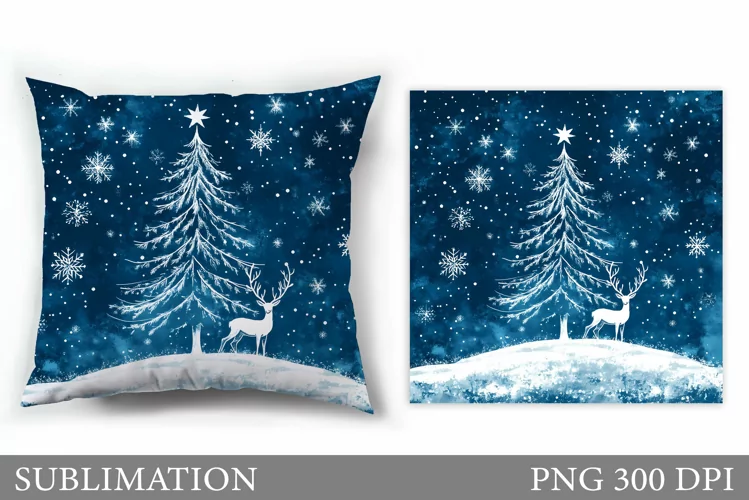 Christmas Deer Pillow Design. Christmas Pillow Sublimation