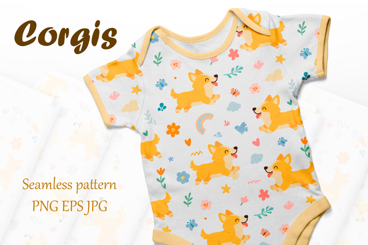 Seamless Pattern of cartoon corgis dogs