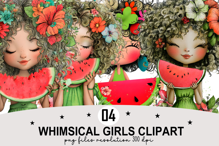 Whimsical Girls Clipart Watercolor PNG