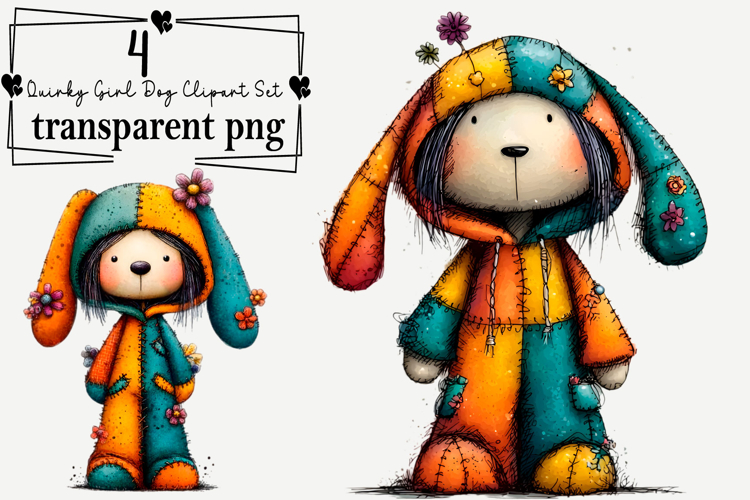 Quirky Girl Dog Clipart Watercolor PNG