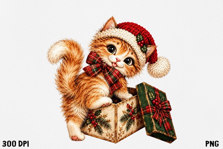 Cute Christmas Cat Clipart PNG | Whimsical Holiday Kitty example image 1