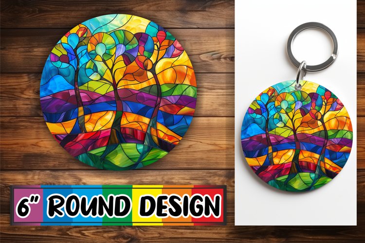 PNG Colorful Stained Glass Tree Round Design