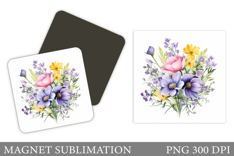 Flowers Square Magnet Design. Flowers Magnet Sublimation example image 1