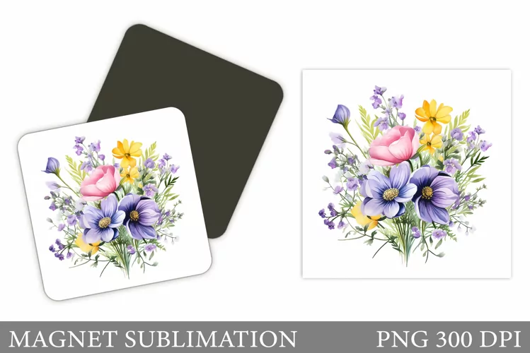 Flowers Square Magnet Design. Flowers Magnet Sublimation