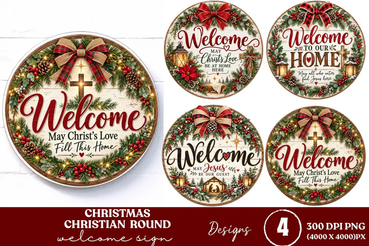 4 Christian Christmas Round Sign PNGs, 4 Jesus Christmas Doo