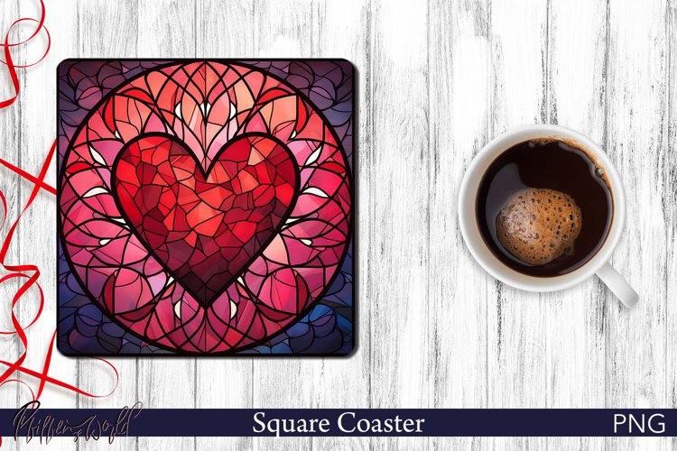 Stained Glass Heart Square Coaster | Valentines Day Coaster