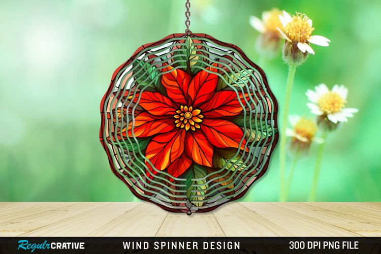 Stained Glass Poinsettia Wind Spinner Sublimation Design PNG example image 1