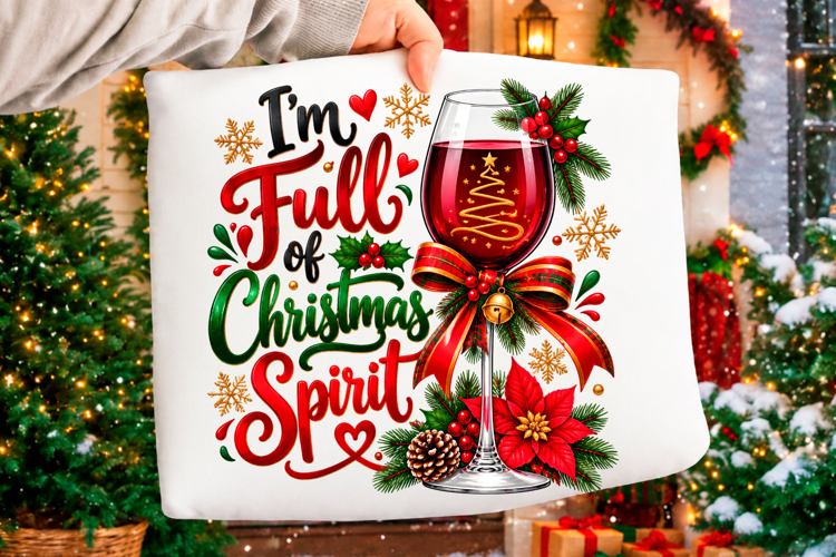I'm Full Of Christmas Spirit Wine Holiday T-Shirt Design
