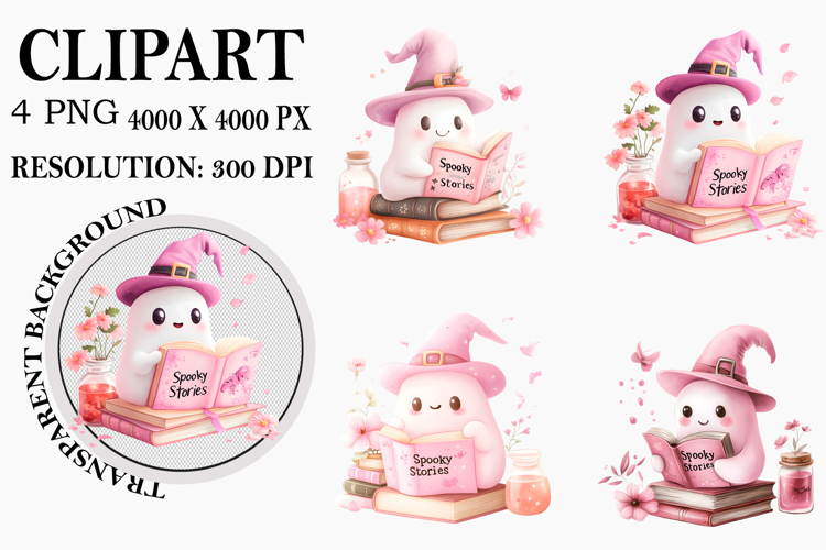 Pink Ghost whimsical Halloween clipart Watercolor PNG