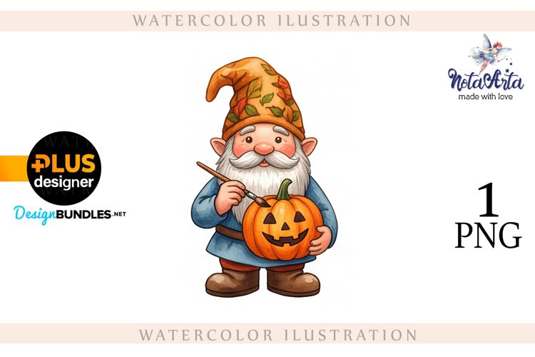 Gnomes with Pumpkin Harvest in Watercolor Style