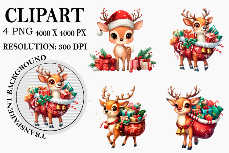 Christmas Reindeer Clipart Watercolor PNG