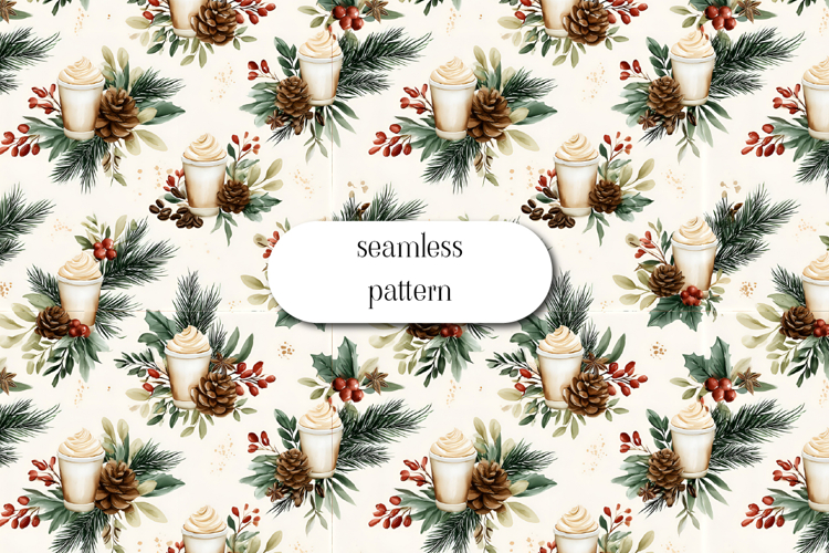 Christmas Coffee Seamless Pattern Winter Latte Watercolor