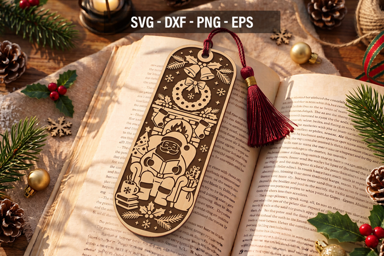 Christmas Bookmark SVG, Holiday Laser Cut Bookmark