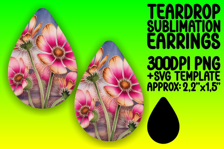 Artful Teardrop Earrings Artwork PNG , Flowers example image 1