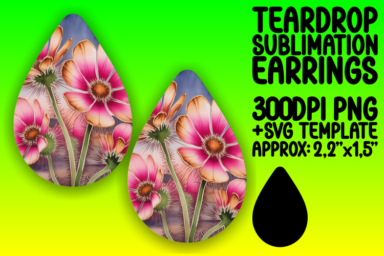 Artful Teardrop Earrings Artwork PNG , Flowers