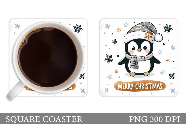 Cute Penguin Coaster Design. Christmas Coaster Sublimation example image 1