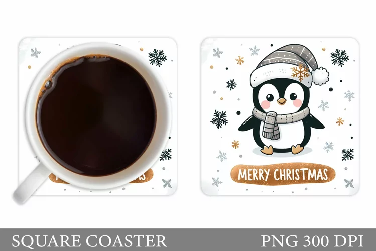 Cute Penguin Coaster Design. Christmas Coaster Sublimation