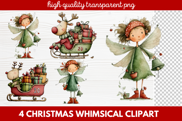 4 Whimsical Christmas Clipart featuring cute holiday charact
