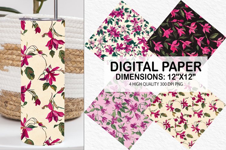 Fuchsia Flowers Pattern Digital Paper- Flowers Background