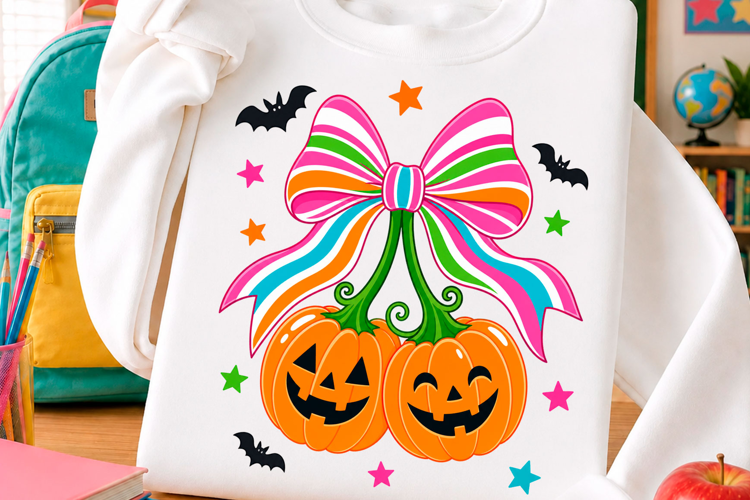 Cute Halloween Pumpkin Bow T Shirt Design