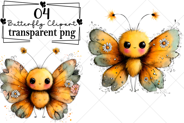 Whimsical Butterfly Flower Clipart Watercolor PNG