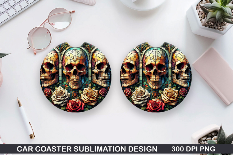 Skull Car coaster sublimation, Halloween Coaster PNG
