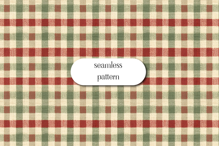 Rustic Green Red Plaid Seamless Pattern, Vintage Woven Check