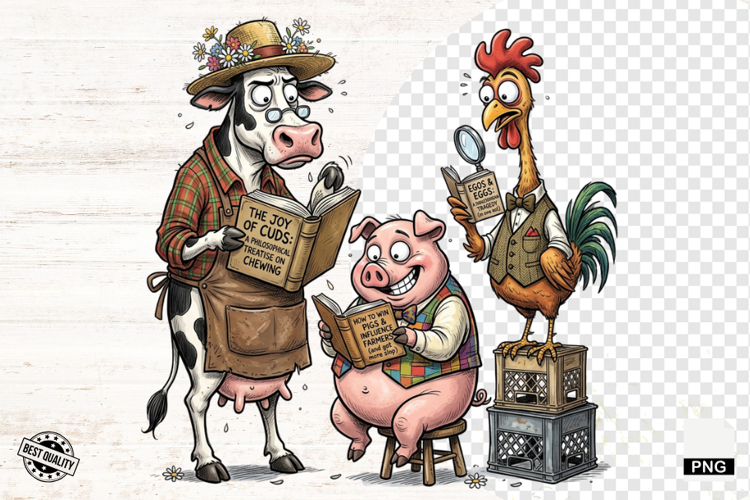 Whimsical Farm Animals Love Reading - Animals Clipart