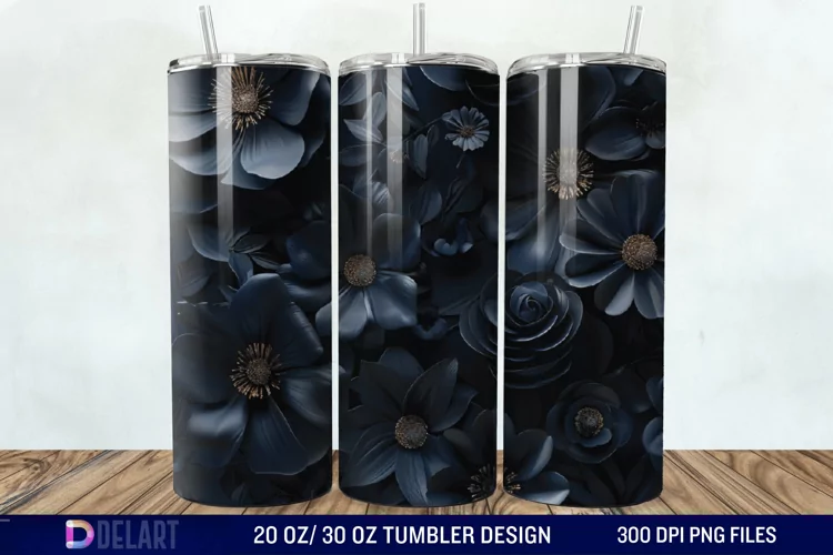 3d Dark floral Tumbler Wrap