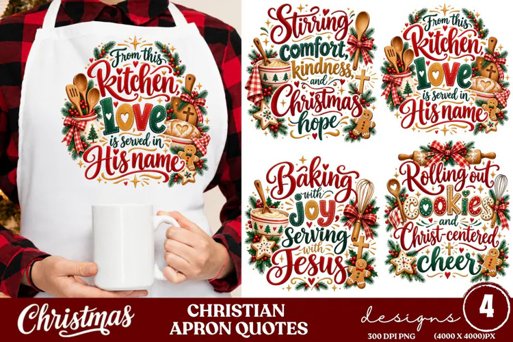 4 Christian Christmas Apron PNG Designs, 4 Faith Christmas B