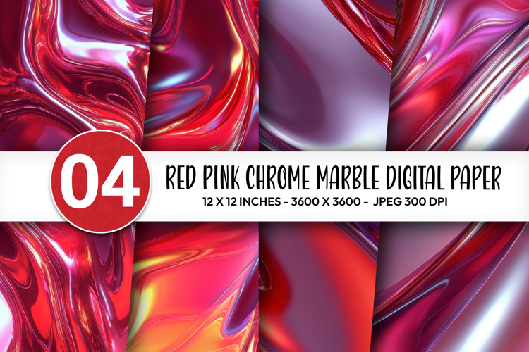 Red Pink Chrome Marble Digital Paper