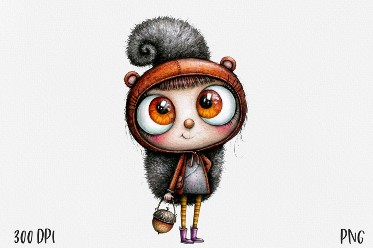 Whimsical Autumn Girl PNG, Cute Woodland Character Clipart
